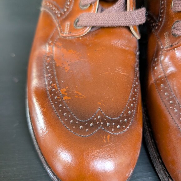 Vintage 50s Brown leather wingtip oxfords shoes deadstock lace up 1950s heels - Picture 9 of 9